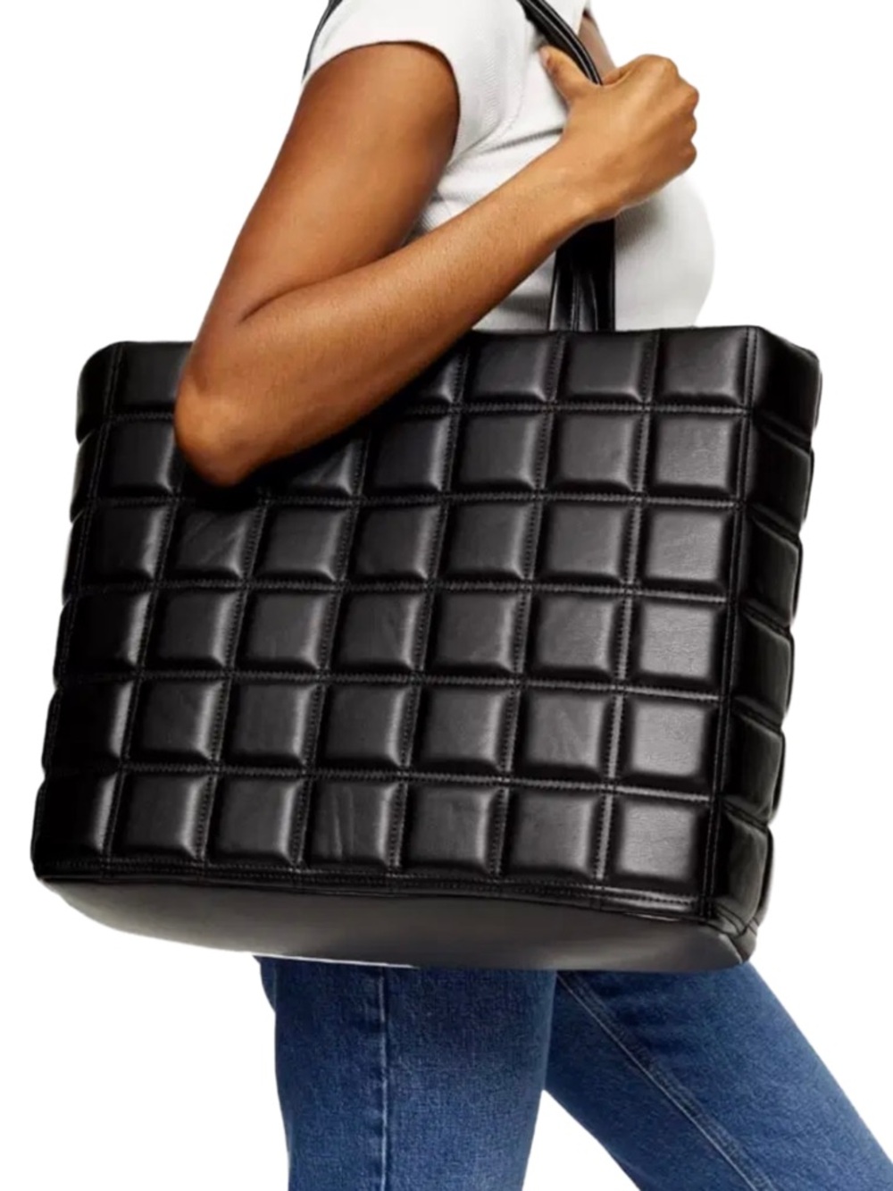 Topshop Riley Quilted Black Tote Bag – Puffer Bottega Style Large Work Bag - Picture 2 of 9